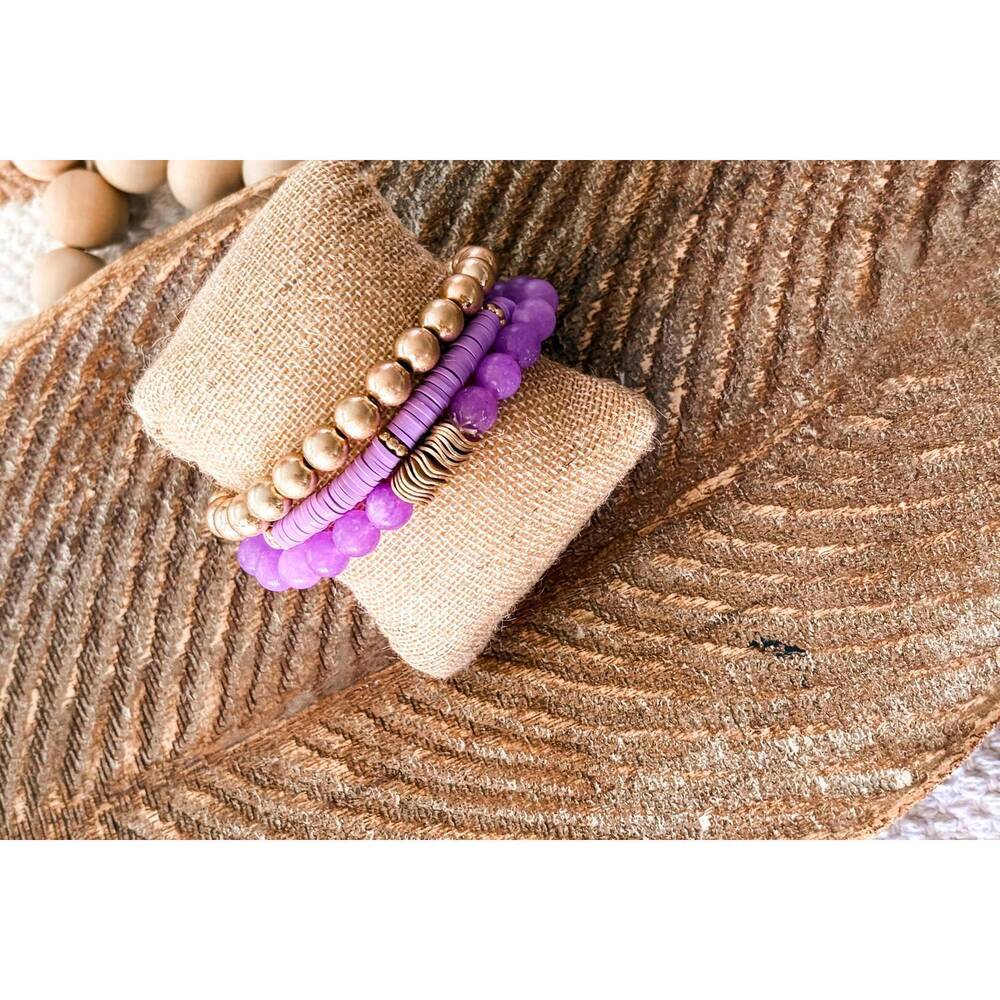 NEW WHITE LABEL women's beaded stack bracelet in purple